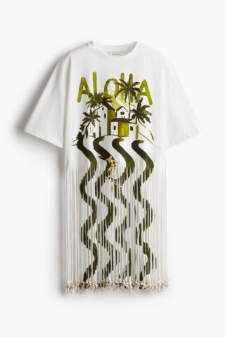 H & M - T-shirtjurk met franje - Wit/Aloha
