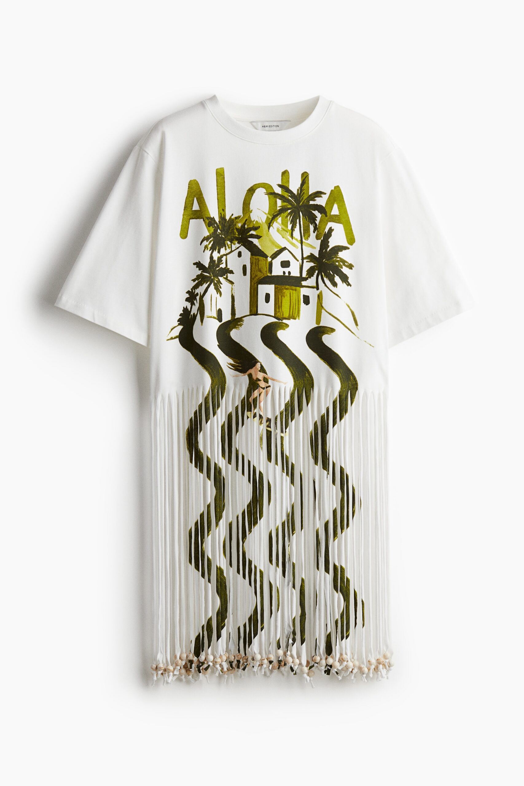 H & M - T-shirtjurk met franje - Wit/Aloha H & M - T-shirtjurk met franje - Wit/Aloha