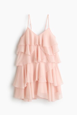 H & M - Chiffon jurk met volants - Lichtroze