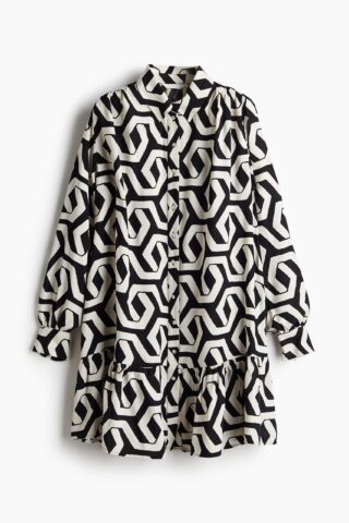 H & M - Oversized overhemdjurk - Zwart/Dessin