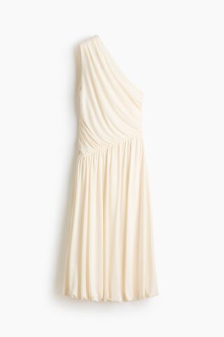 H & M - One-shoulderjurk met ballonzoom - Roomwit