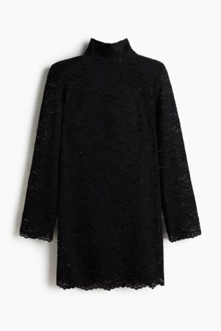 H & M - Kanten jurk met turtleneck - Zwart