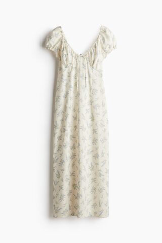 H & M - Maxi-jurk met strikbandjes - Roomwit/Bloemen