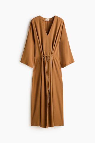 H & M - Jurk met strikbandjes - Donkerbeige