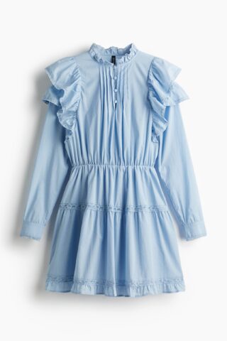 H & M - Katoenen jurk met volant - Lichtblauw