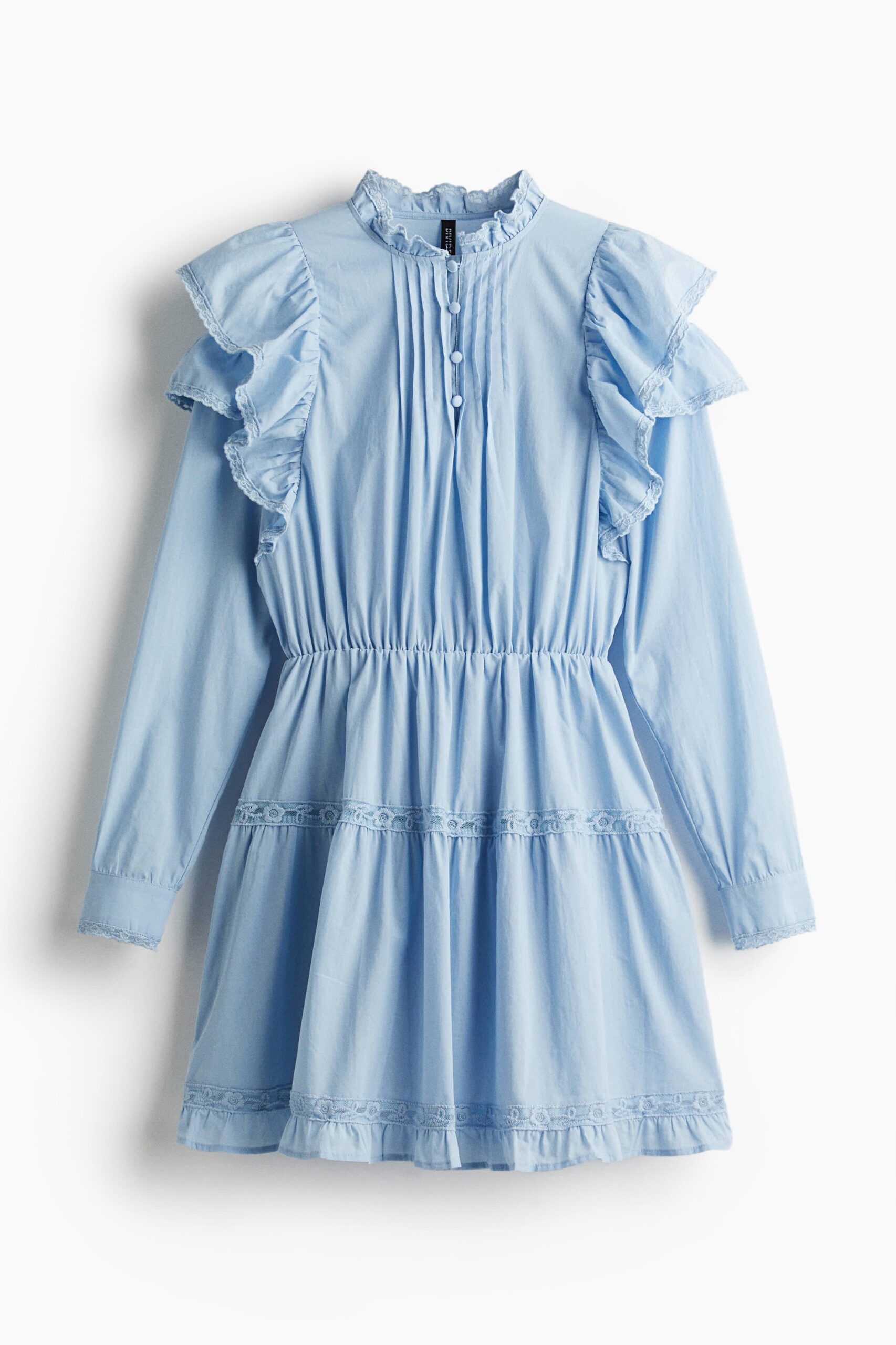 H & M - Katoenen jurk met volant - Lichtblauw