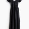 H & M - Gesmokte off-the-shoulderjurk - Zwart