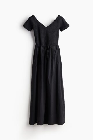 H & M - Gesmokte off-the-shoulderjurk - Zwart