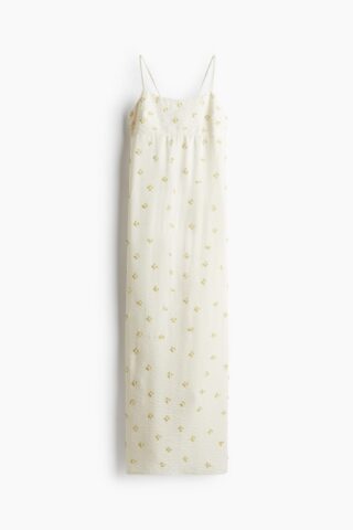 H & M - Gedecoreerde strappy jurk - Roomwit/Bloemen
