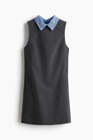 H & M - A-linejurk met decoraties - Donkergrijs Gemêleerd