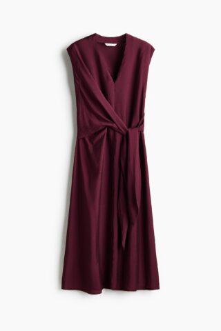 H & M - Mouwloze jurk met overslag - Donker Pruimenrood