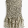 H & M - Strokenjurk met smokwerk - Dusty Groen/Paisleydessin