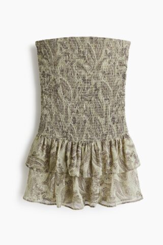 H & M - Strokenjurk met smokwerk - Dusty Groen/Paisleydessin