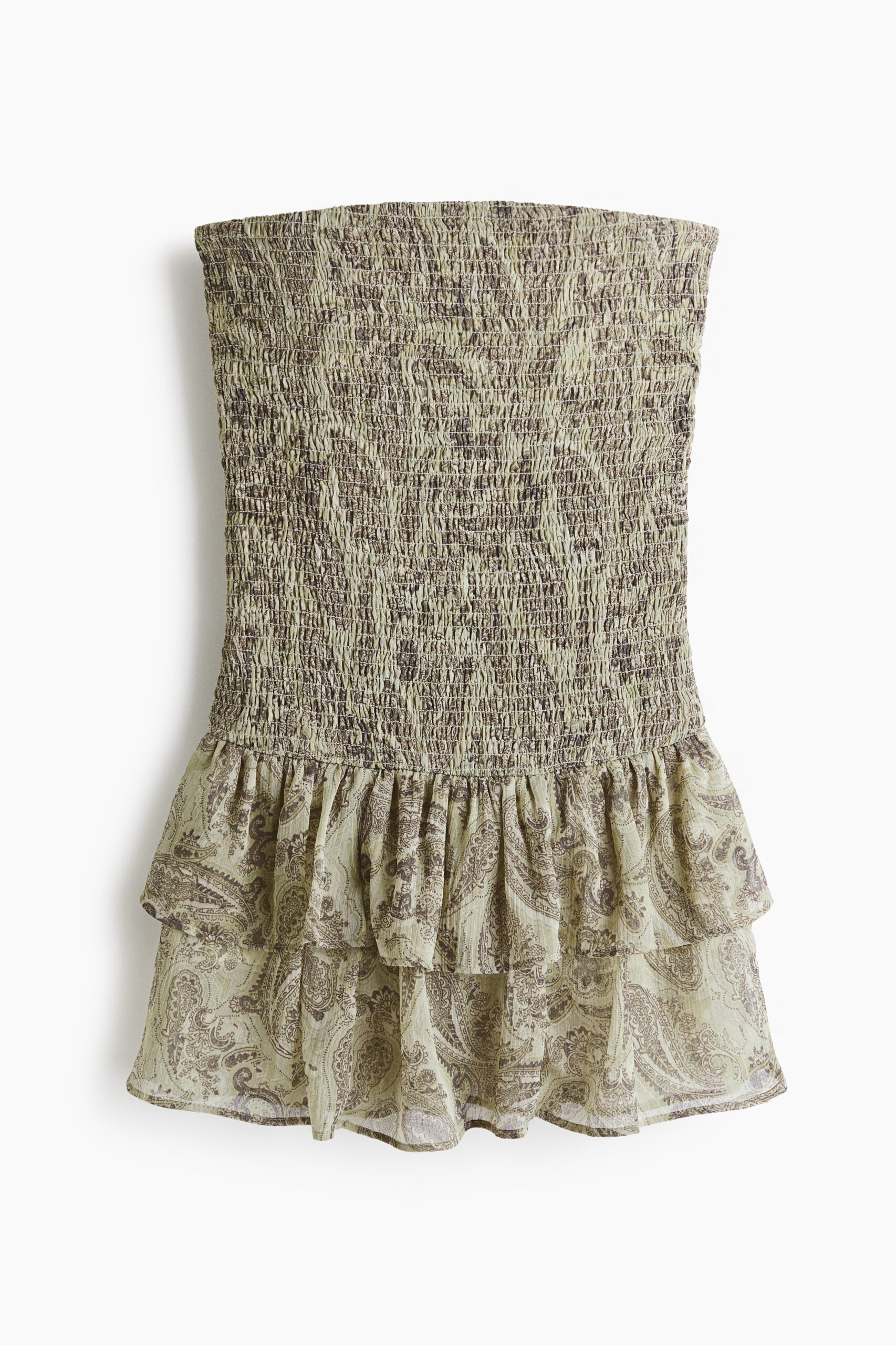 H & M - Strokenjurk met smokwerk - Dusty Groen/Paisleydessin