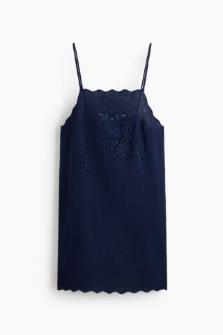 H & M - Katoenen strandjurk met broderie anglaise - Marineblauw