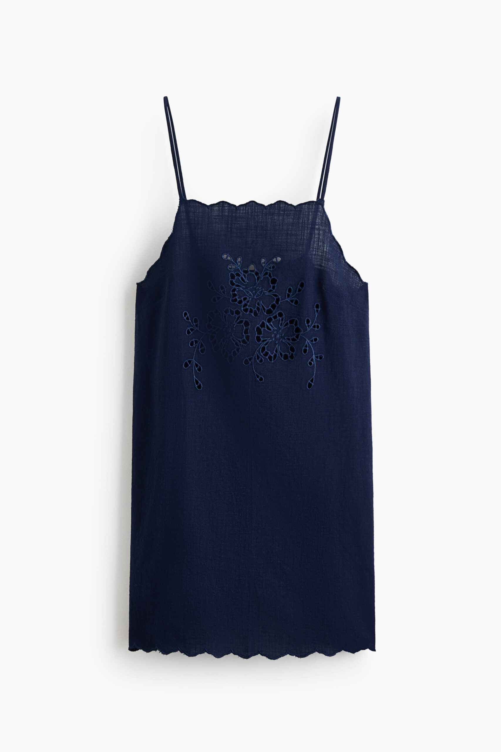 H & M - Katoenen strandjurk met broderie anglaise - Marineblauw