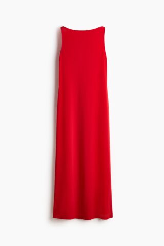 H & M - Tricot jurk met boothals - Helderrood