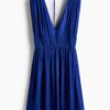 H & M - Gedrapeerde jurk met strikbandjes - Donkerblauw
