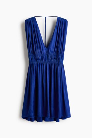 H & M - Gedrapeerde jurk met strikbandjes - Donkerblauw