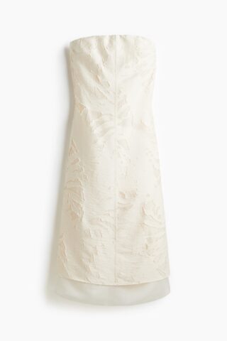 H & M - Jacquardgeweven bandeaujurk - Roomwit