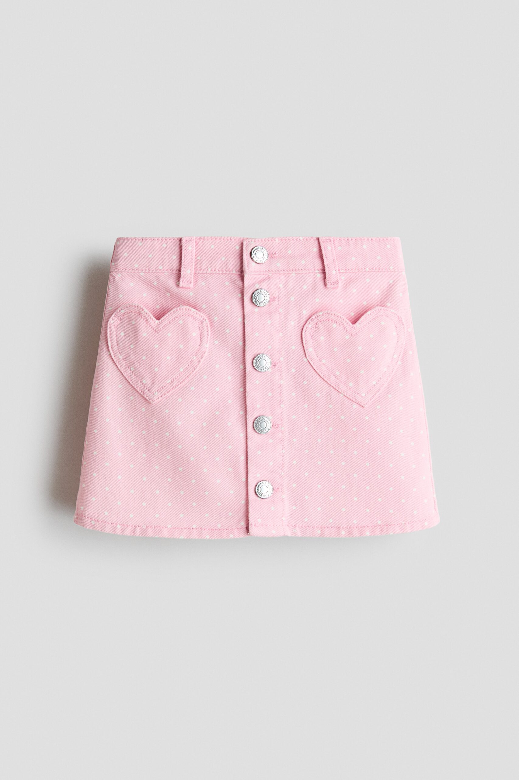 H & M - Denim A-linerok - Lichtroze/Polkadot