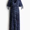 H & M - MAMA Jurk van viscose met strikceintuur - Donkerblauw/Bloemen
