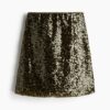 H & M - Rok met pailletten - Donker Kakigroen
