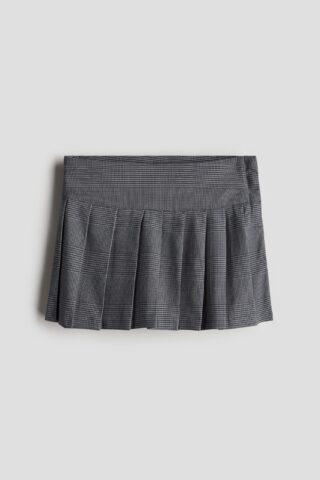 H & M - Twill plooirok - Donkergrijs/Geruit