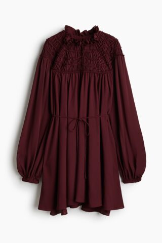 H & M - Jurk met smokwerk - Bordeauxrood