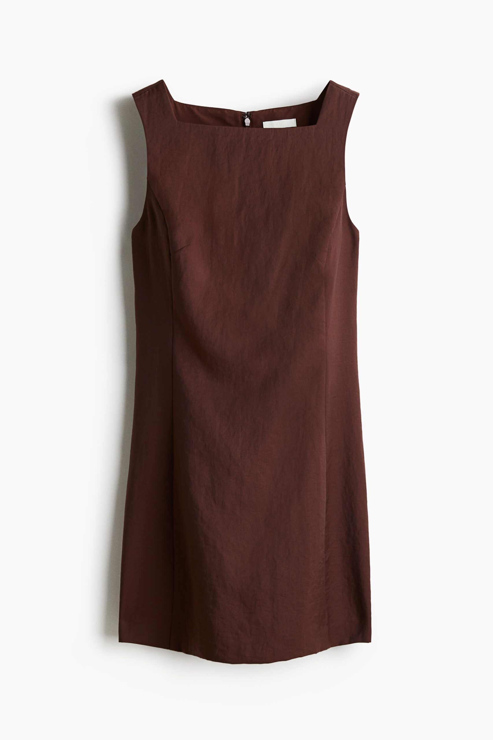 H & M - Twill jurk met vierkante hals - Donkerbruin
