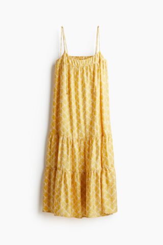H & M - Maxi-jurk met strikbandjes - Geel/Dessin