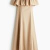 H & M - Off-the-shoulderjurk met volant - Beige