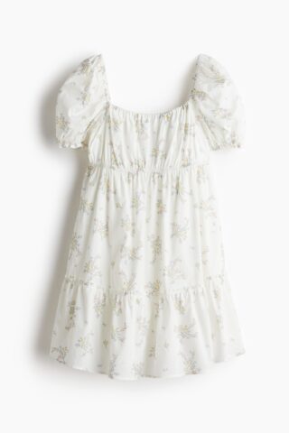 H & M - Jurk met volants - Wit/Bloemen