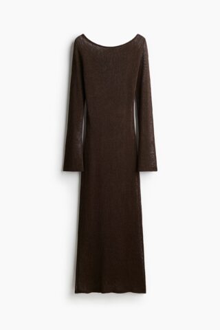 H & M - Jurk van gebreide zijdemix - Donkerbruin