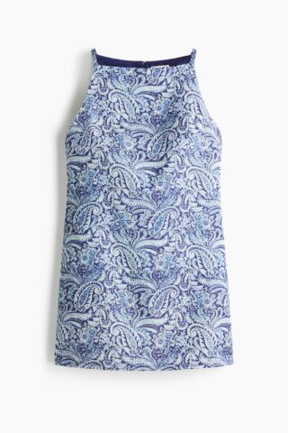 H & M - Strappy jurk van linnenmix - Blauw/Paisleydessin