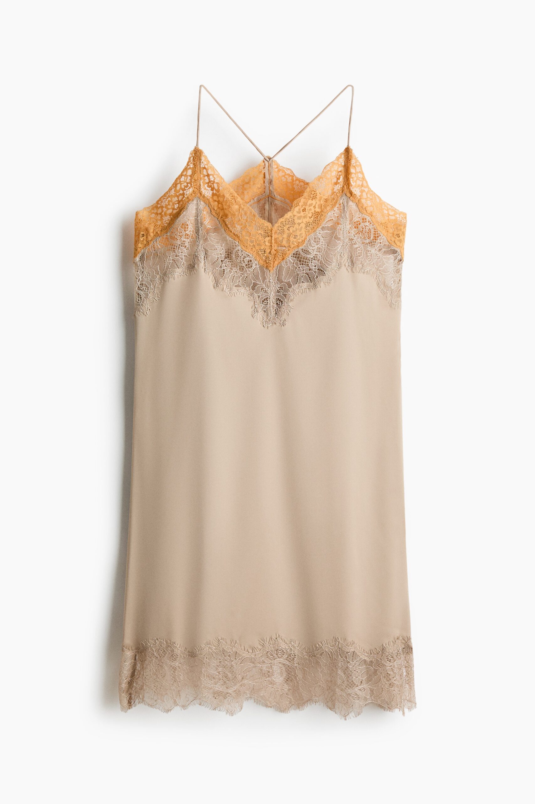 H & M - Satijnen jurk met kant - Beige/Oranje H & M - Satijnen jurk met kant - Beige/Oranje