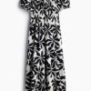 H & M - Popeline off-the-shoulderjurk - Wit/Zwarte Bloemen