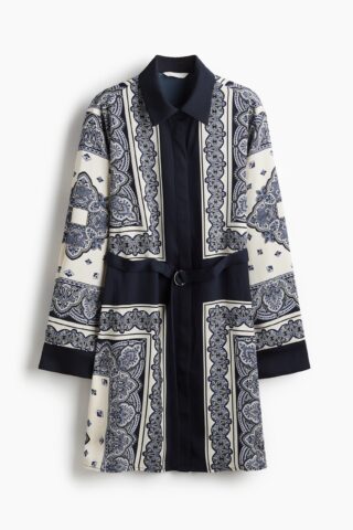 H & M - Overhemdjurk met ceintuur - Marineblauw/Dessin