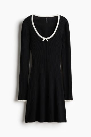 H & M - Ribgebreide bodyconjurk - Zwart