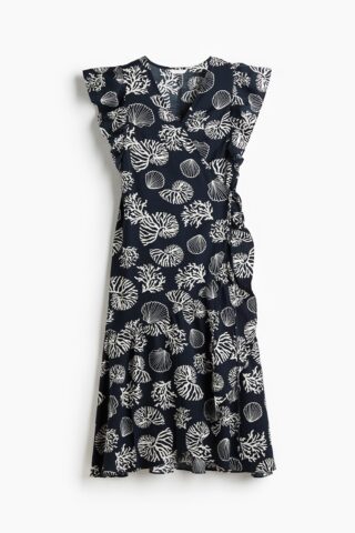 H & M - Overslagjurk met dessin - Marineblauw/Schelpen