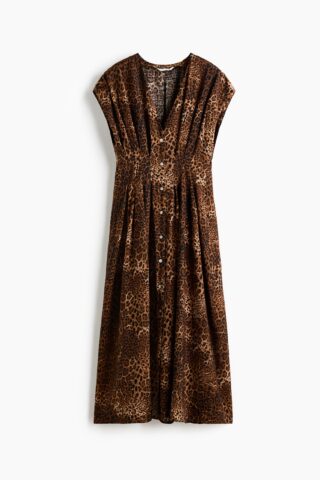 H & M - Midi-jurk met knoopsluiting - Donkerbruin/Luipaarddessin