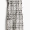 H & M - Fringed bouclé-knit dress - Roomwit/Zwart Geruit