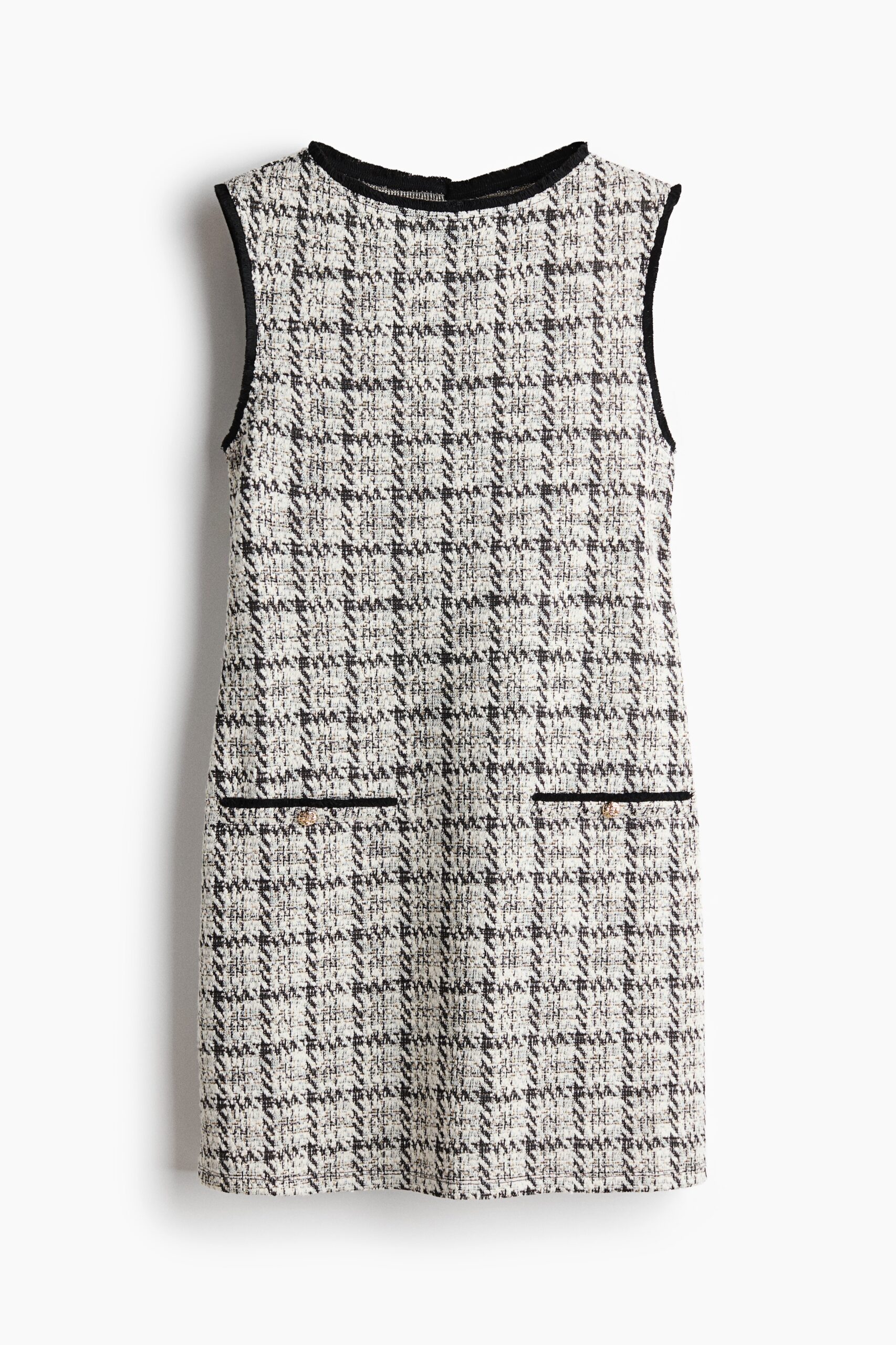 H & M - Fringed bouclé-knit dress - Roomwit/Zwart Geruit H & M - Fringed bouclé-knit dress - Roomwit/Zwart Geruit