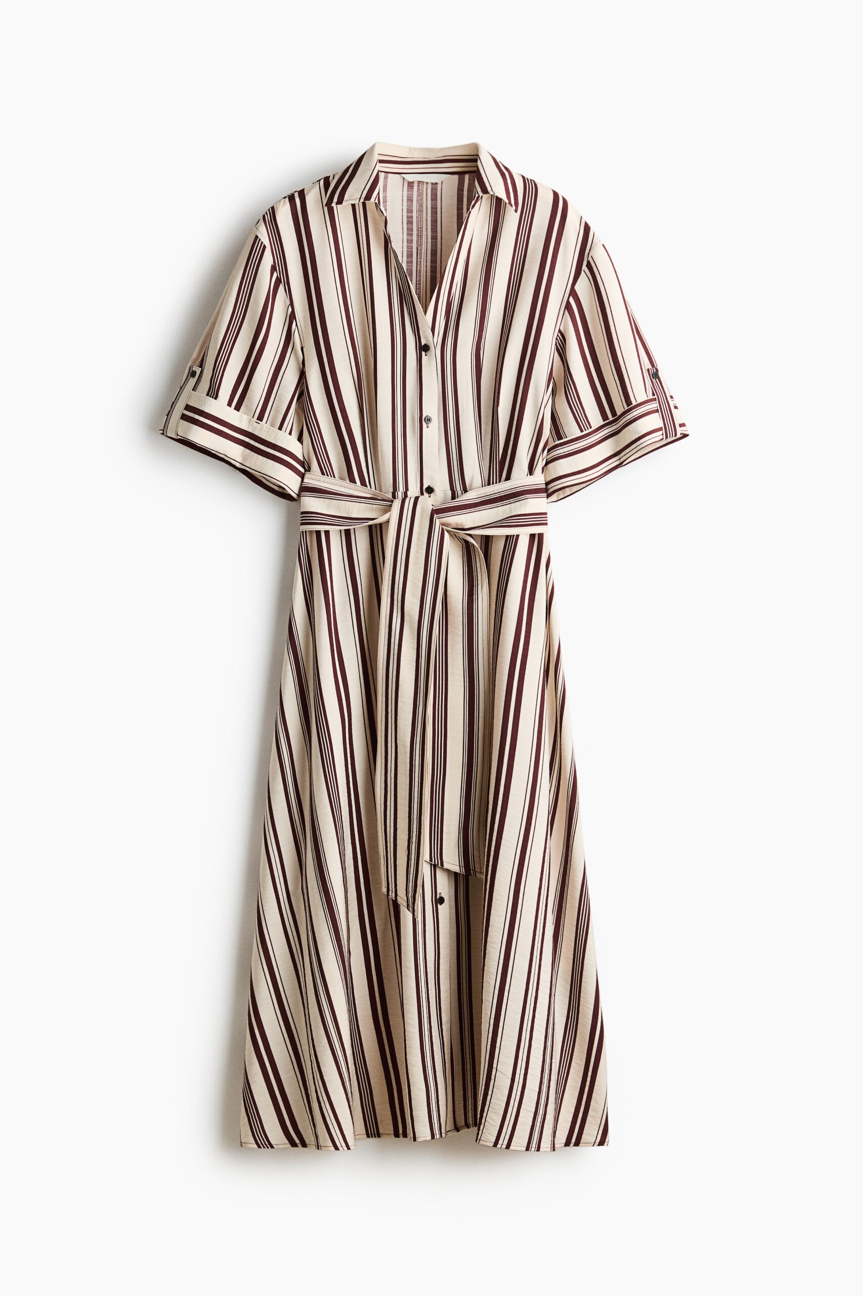 H & M - Jurk met strikceintuur - Lichtbeige/Gestreept H & M - Jurk met strikceintuur - Lichtbeige/Gestreept