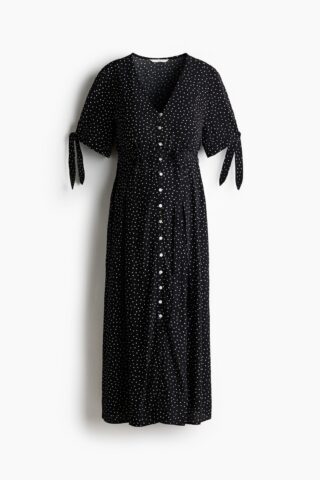 H & M - MAMA Jurk van viscose met strikceintuur - Zwart/Polkadot