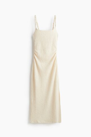 H & M - Midi-jurk van structuurtricot - Roomwit