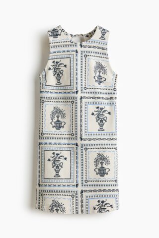 H & M - Open-backjurk van twill - Lichtbeige/Dessin