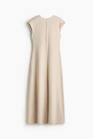 H & M - Tricot jurk met kapmouwen - Lichtbeige Gemêleerd