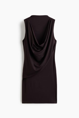 H & M - Gedrapeerde tricot jurk - Donkerbruin
