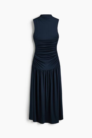 H & M - Gedrapeerde tricot jurk - Marineblauw